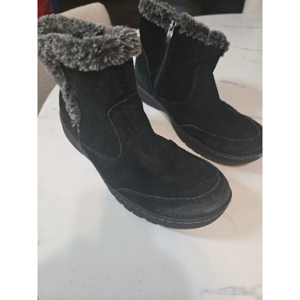 Khombu Iris Women 10m Winter Snow Boots Black Suede Faux Fur Side Zip...